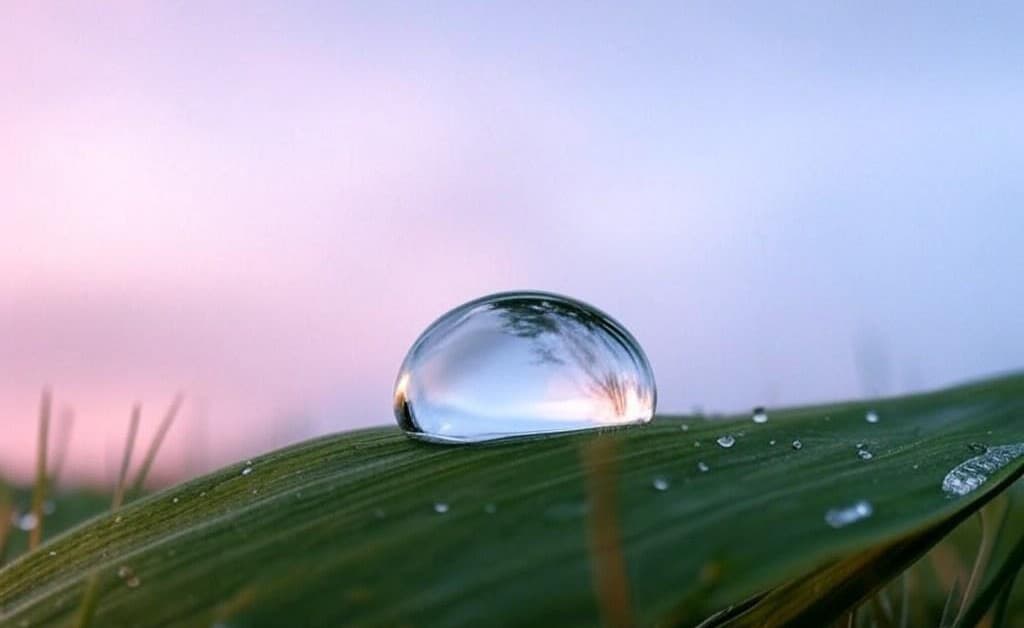 Macro picture of drop on a green leaf